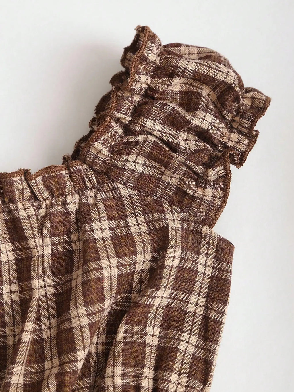 Plaid Off Shoulder Mini Dress with Button Front and Ruffle Sleeves for Women