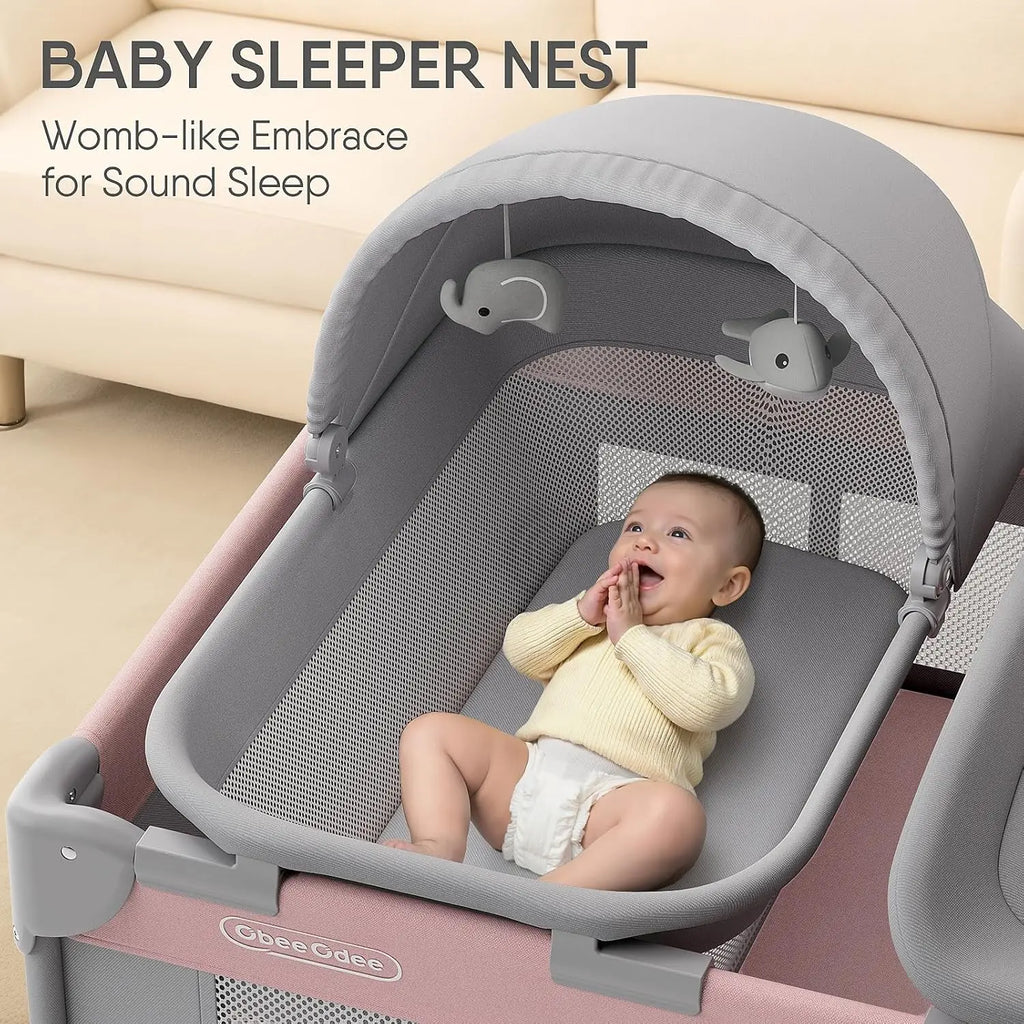 4-in-1 Baby Bassinet with Playard, Sleeper Nest, Changing Table, Mosquito Net & Canopy for Newborn to Toddler
