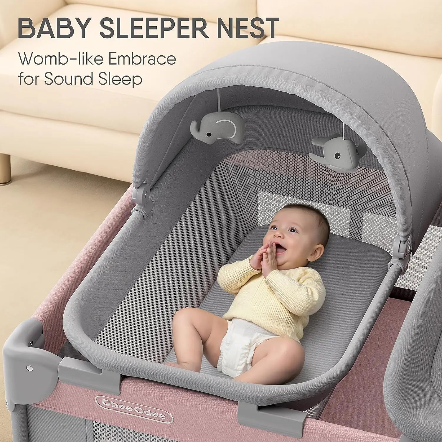 4-in-1 Baby Bassinet with Playard, Sleeper Nest, Changing Table, Mosquito Net & Canopy for Newborn to Toddler