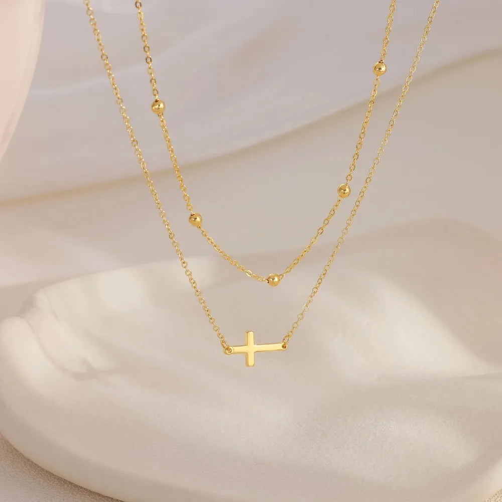 Cross Necklace for Women Dainty 14K Real Silver Gold Plated Layered Cross Pendant Necklace Stack Simple Trendy Cute Charm Choker