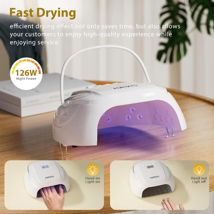 126W Cordless Rechargeable UV LED Nail Lamp Fast Curing Gel Nail Dryer with 4 Timers Portable Professional Nail Light for Salon