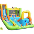 Inflatable Water Slide, 7 in 1 Bounce House with 2 Slides Climbing Wall Splash Pool 2 Ring Columns Water Gun, Outdoor Water Park