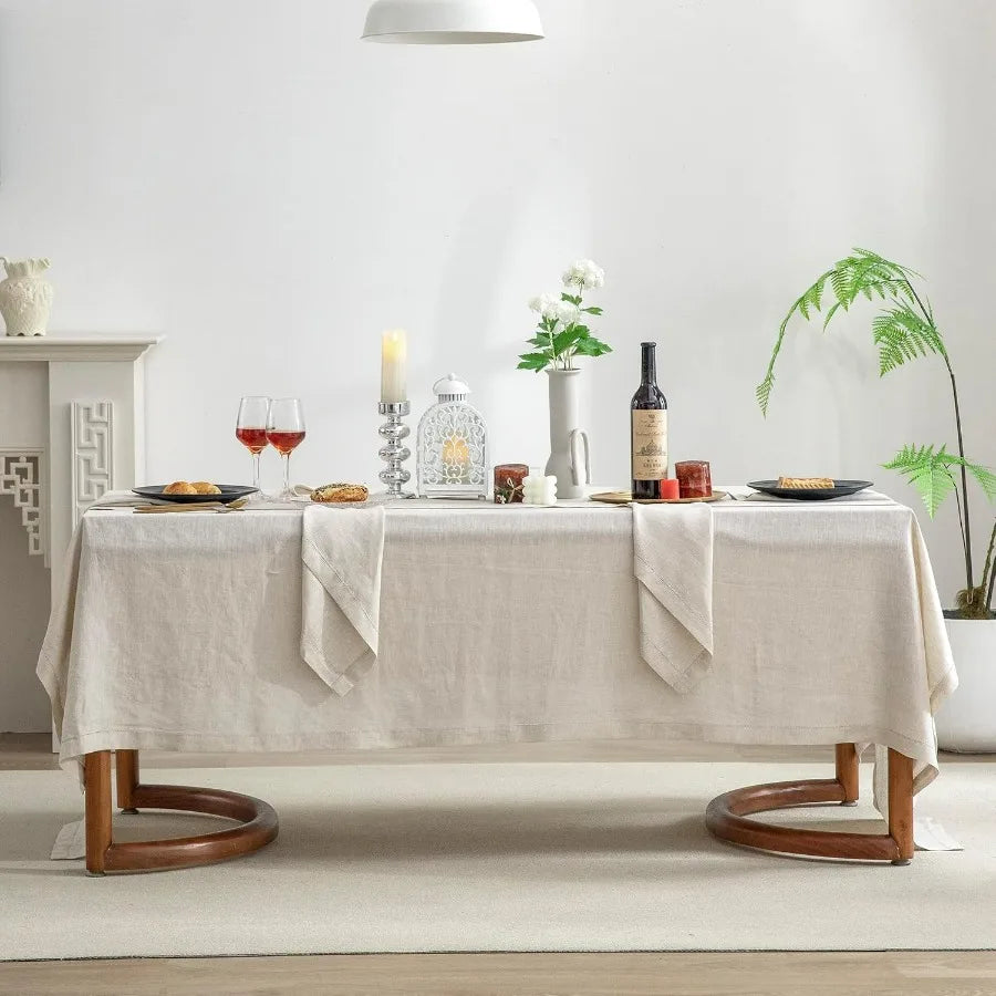 Pure Linen Hemstitch Tablecloth,100% Stonewashed French Linen tablecloths for Kitchen Dining Rectangle Tables,60x120Inch Machine
