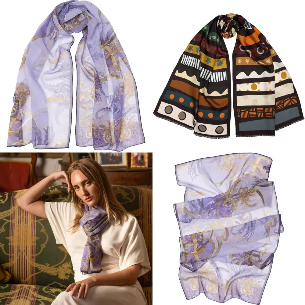100% Silk Italian-Made Fashion Long Scarves for Women - Elegant Style Accessories