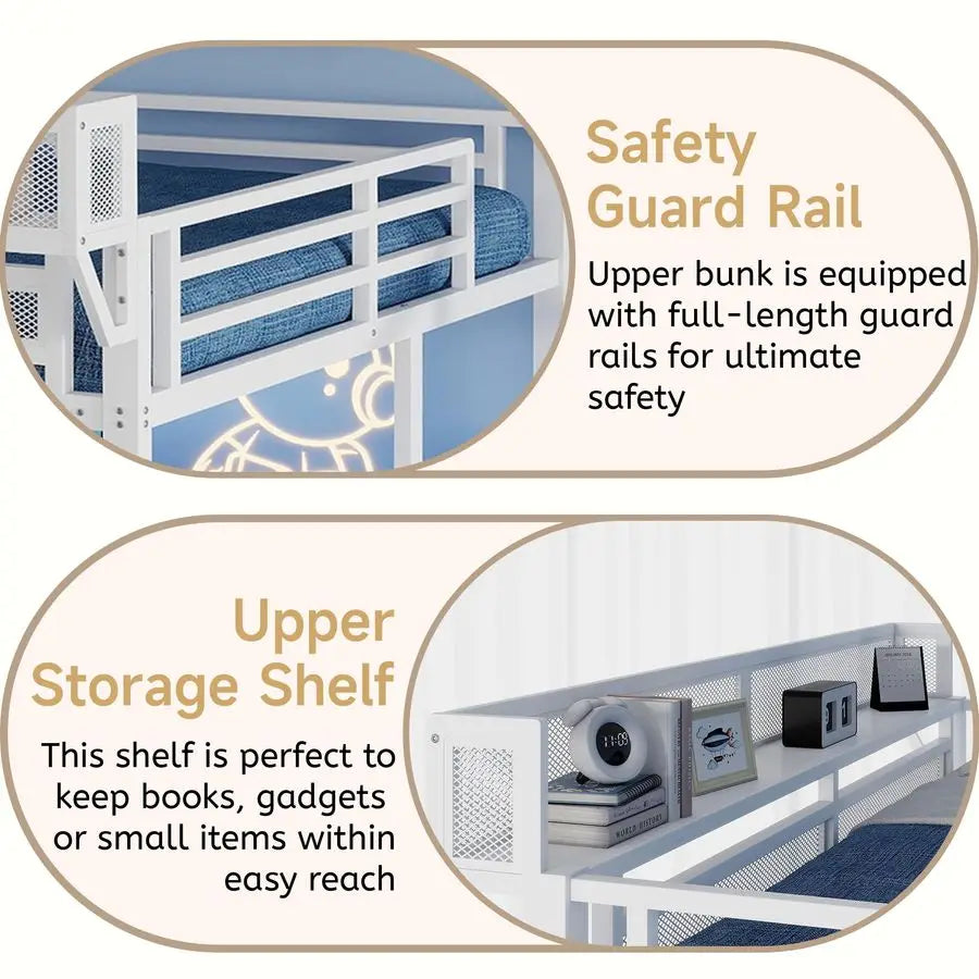 Size Loft Bed with Staircase, Metal Loft Beds with Storage Shelves amp Wardrobe, High Lofted Bed Frame, Loft Tall Bed for Boys