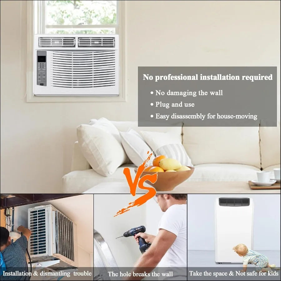 6000 BTU Window Air Conditioner 3in1 AC Unit for Window Works As Cooler Dehumidifier Fan with Timer Sleep ECO Mode Installation
