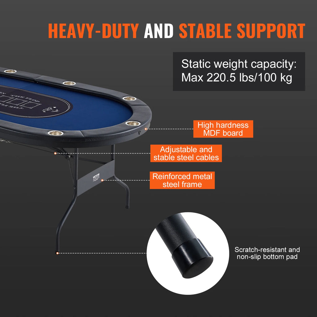 SucceBuy 10 Player Poker Table 84" Blackjack Texas Holdem Poker Table Folding Card Board Game Table Oval Casino Leisure Table