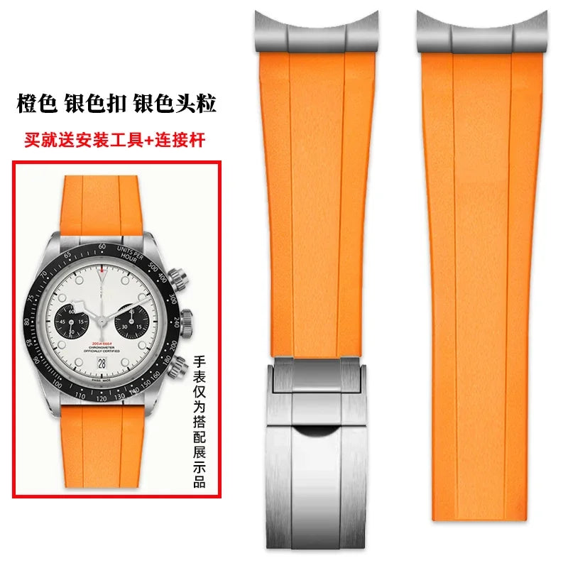 Seamless Metal End Link Curved End Rubber Watchband Accessories For TUDOR M79030N Strap 39mm 41mm Black Bay GMT Slider Buckle