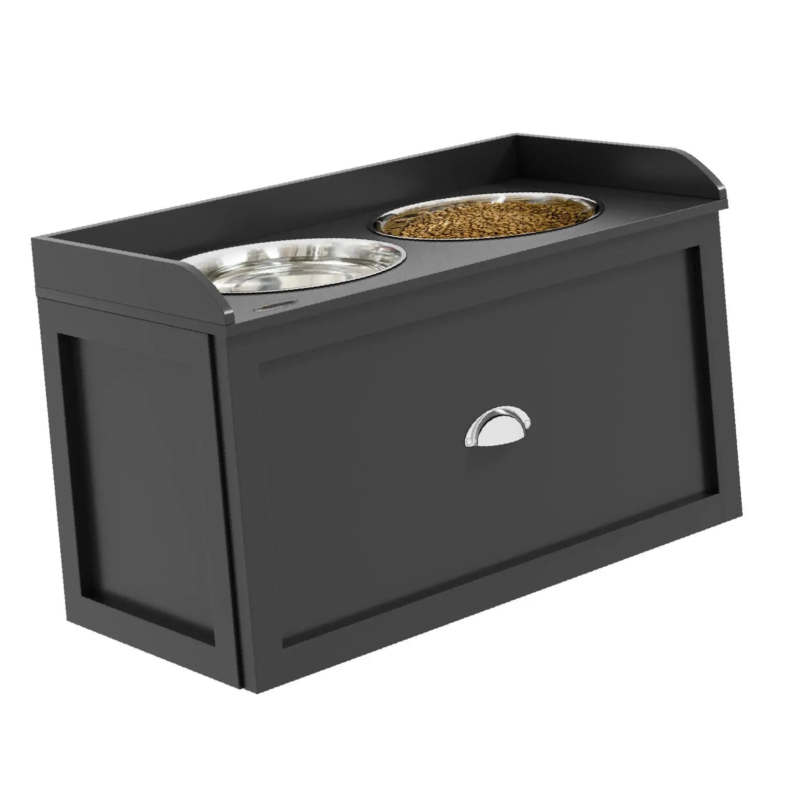 Dog Food Cabinet with Elevated Stainless Steel Bowls Pet Beds Furniture Feeder Organizer for Feeding Area