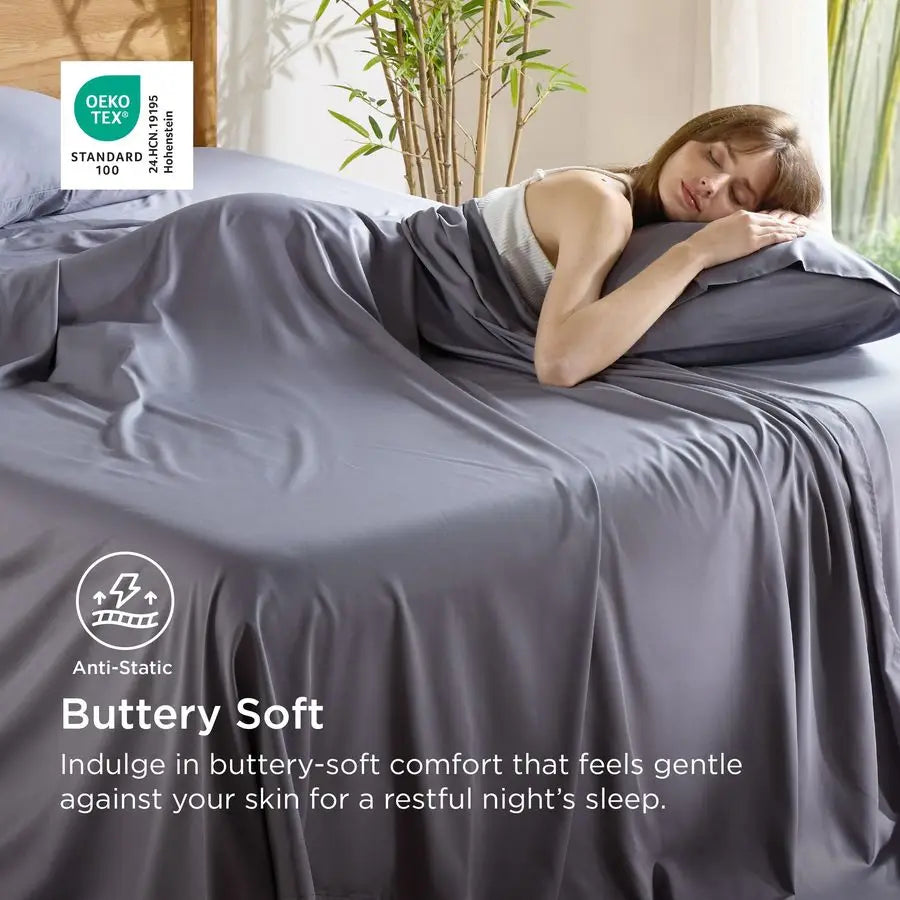 King Size Sheets Set, Cooling Sheets for Hot Sleepers, Rayon Derived from Bamboo, Breathable amp Soft, Deep Pocket Up to 16 Inch