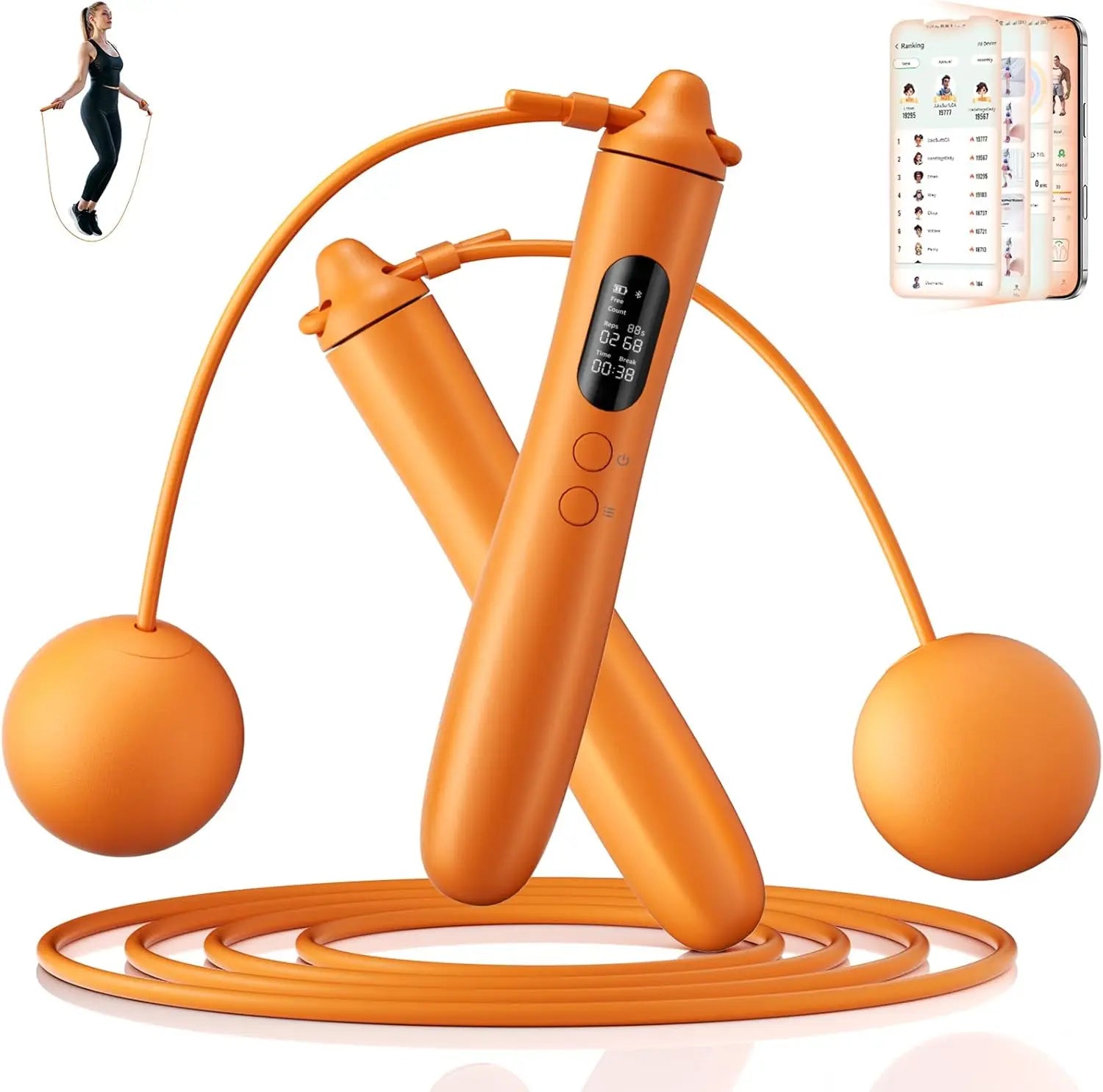Smart Jump Rope with Gyroscope, Wireless App Tracking for Fitness Games at Home or Gym