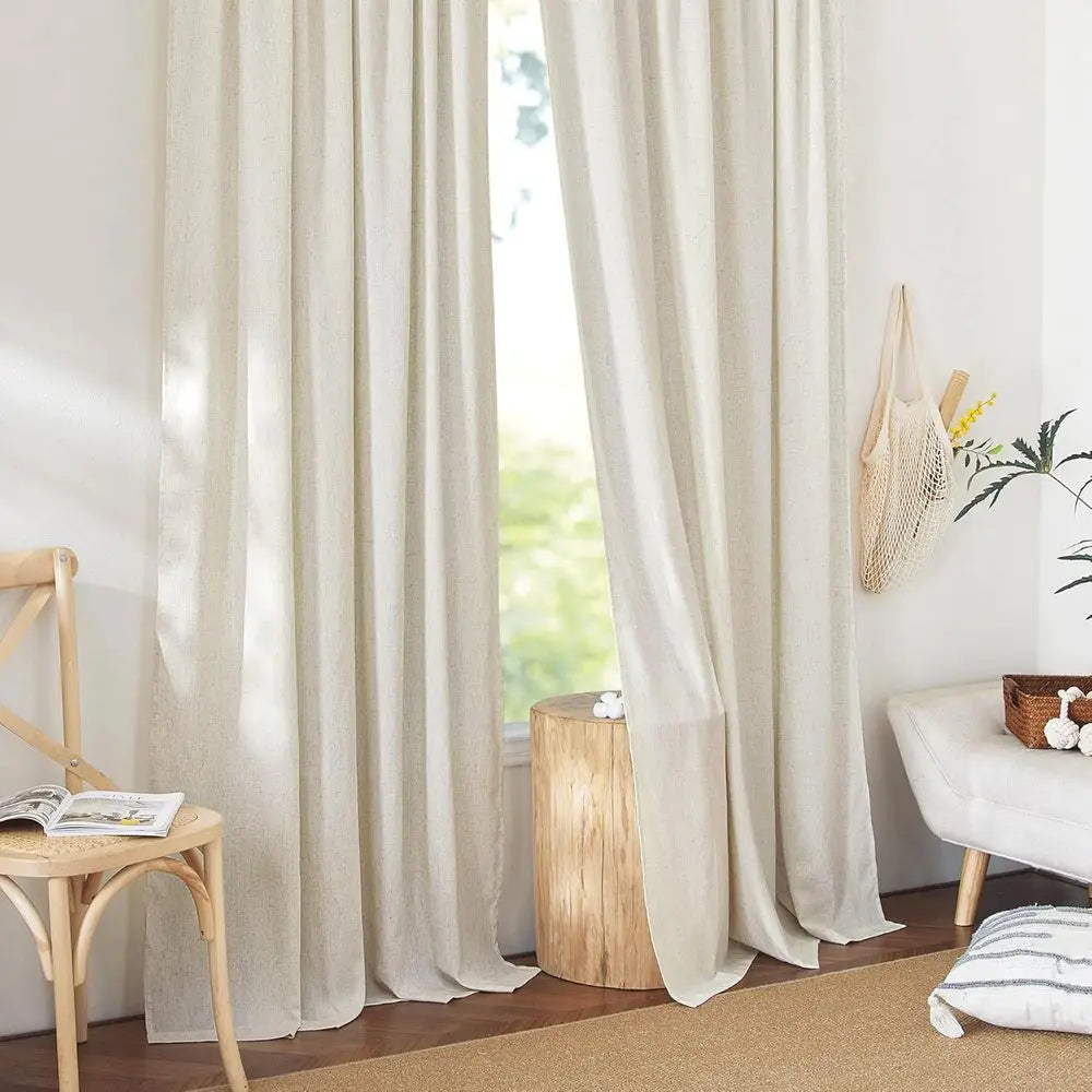 Extra Long 144 Linen Curtains, Pinch Pleat, Back Tab, Light Filtering, 52 W x 144 L, 2 Panels