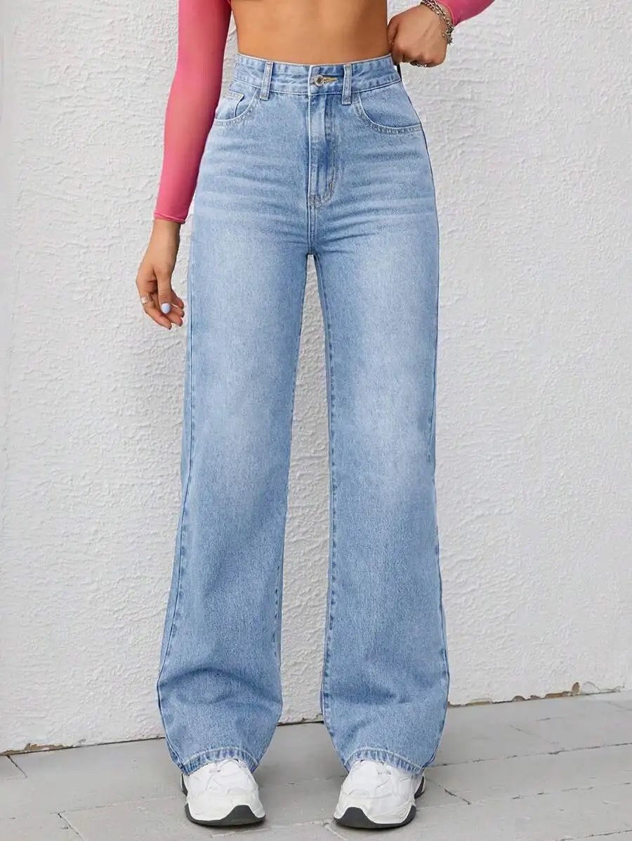 High Waist Wide Leg Jeans for Women, Light Washed Retro Denim Pants, Casual Streetwear Style