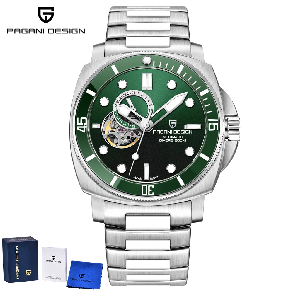 PAGANI DESIGN 2025 New luxury Skeleton Automatic Watch For Men 200M Diving Luminous NH39 Sapphire crystal Mechanical Watches