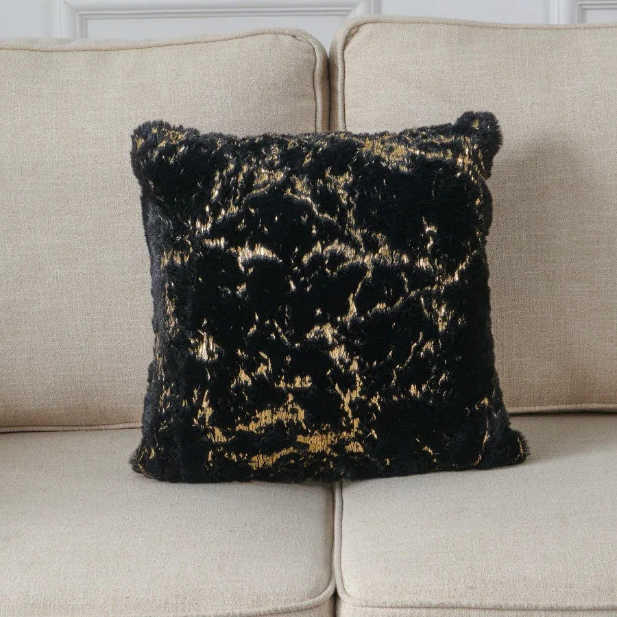 Luxury Chinchilla Faux Fur Gilded Black Pillow 22 In. x 22 In.