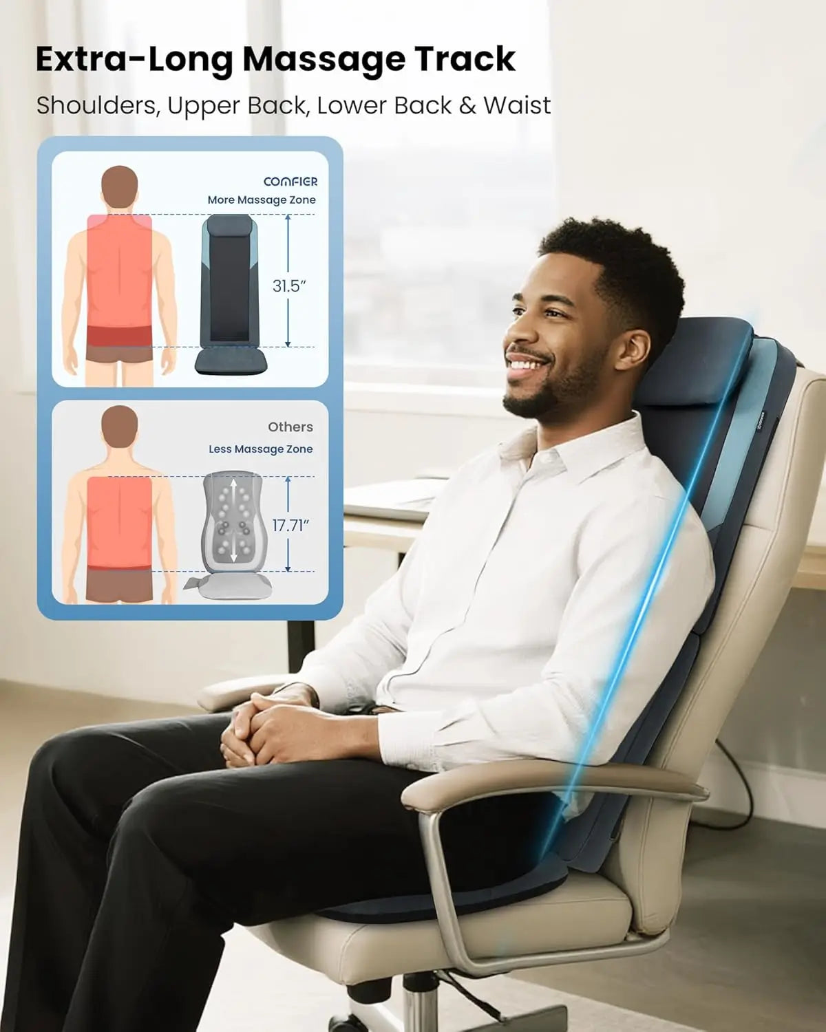 Deep Tissue Massage Seat Pad with Heat for Neck & Back, Foldable Adjustable Height & Vibration Cushion