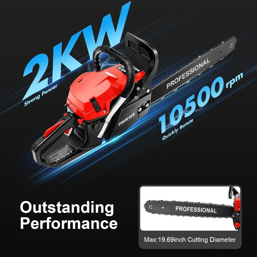 20Inch Gas Chainsaw 2-Stroke 58CC Gasoline Powered Chainsaw for Efficient Wood Cutting in Forest Garden and Farm Applications w