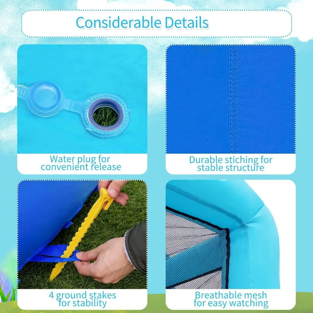 Hippo-Themed Inflatable Water Slide for Kids & Adults: Backyard Water Park with Climbing and Bounce House (No Blower Included)