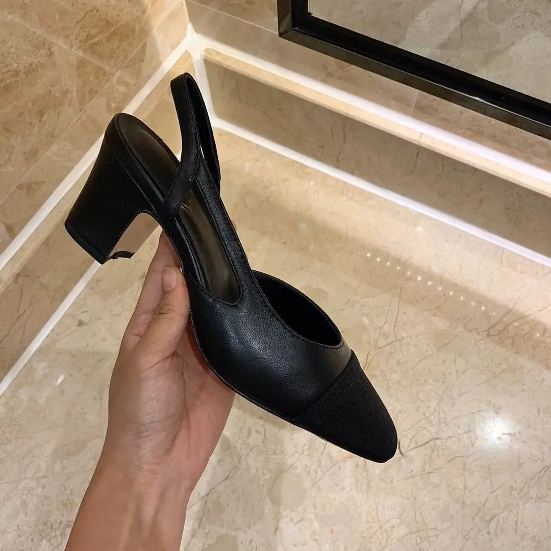 Patchwork Square Heels Pumps Solid Round Toe Shallow High Heels Mary Jane Sandals PU Spring Women New Elegant Dress Shoes