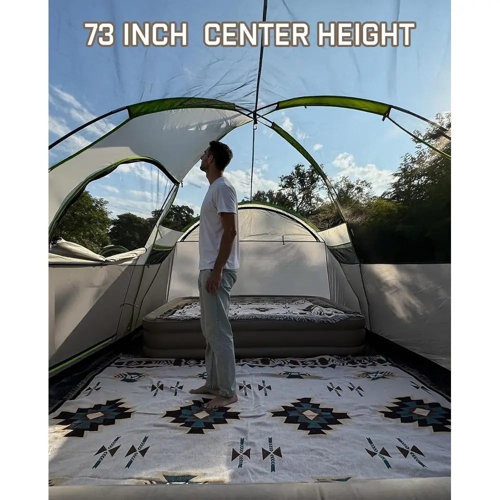 8-Person Family Camping Tent with 3 Rooms: Waterproof and Semi-Freestanding Dome Tent for Outdoor Adventures with Spacious Inter