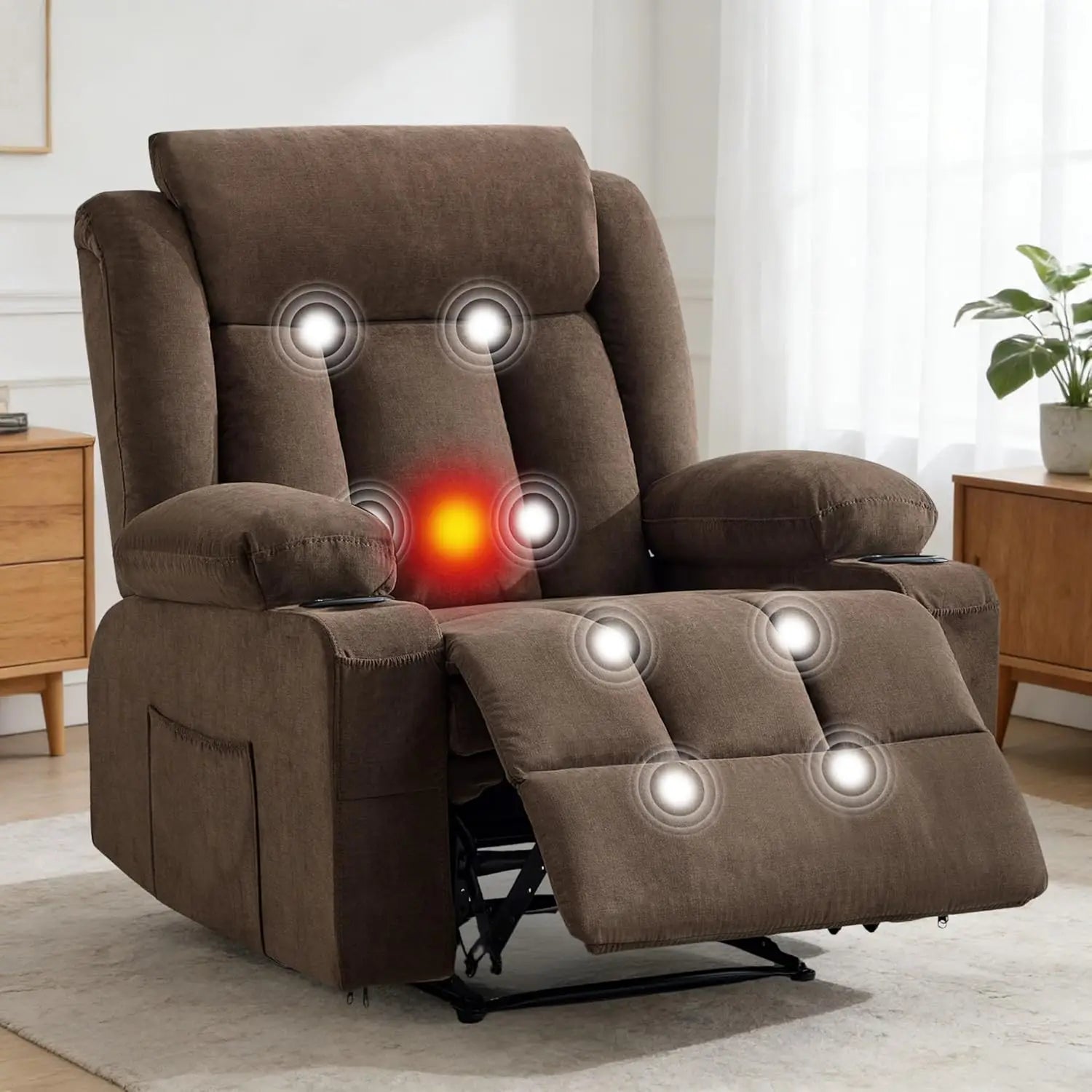 Recliner Chair with Vibration Massage and Heat,37.4" Oversized Rocker Recliner,Rocking Chair for Home Living Room, Bedroom