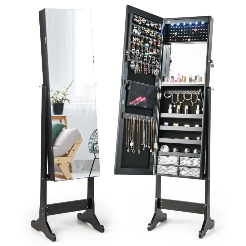 Jewelry Cabinet Lockable Armoire Storage Organizer Full Length Mirror w/Lights