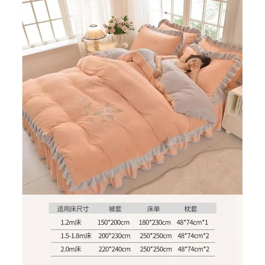 Cozy Warm Dark Grey Winter Duvet Cover Set with Comforter Fitted Sheet Pillow Shams for 1.5M Bed Anti-Static Super Soft 4-Piece