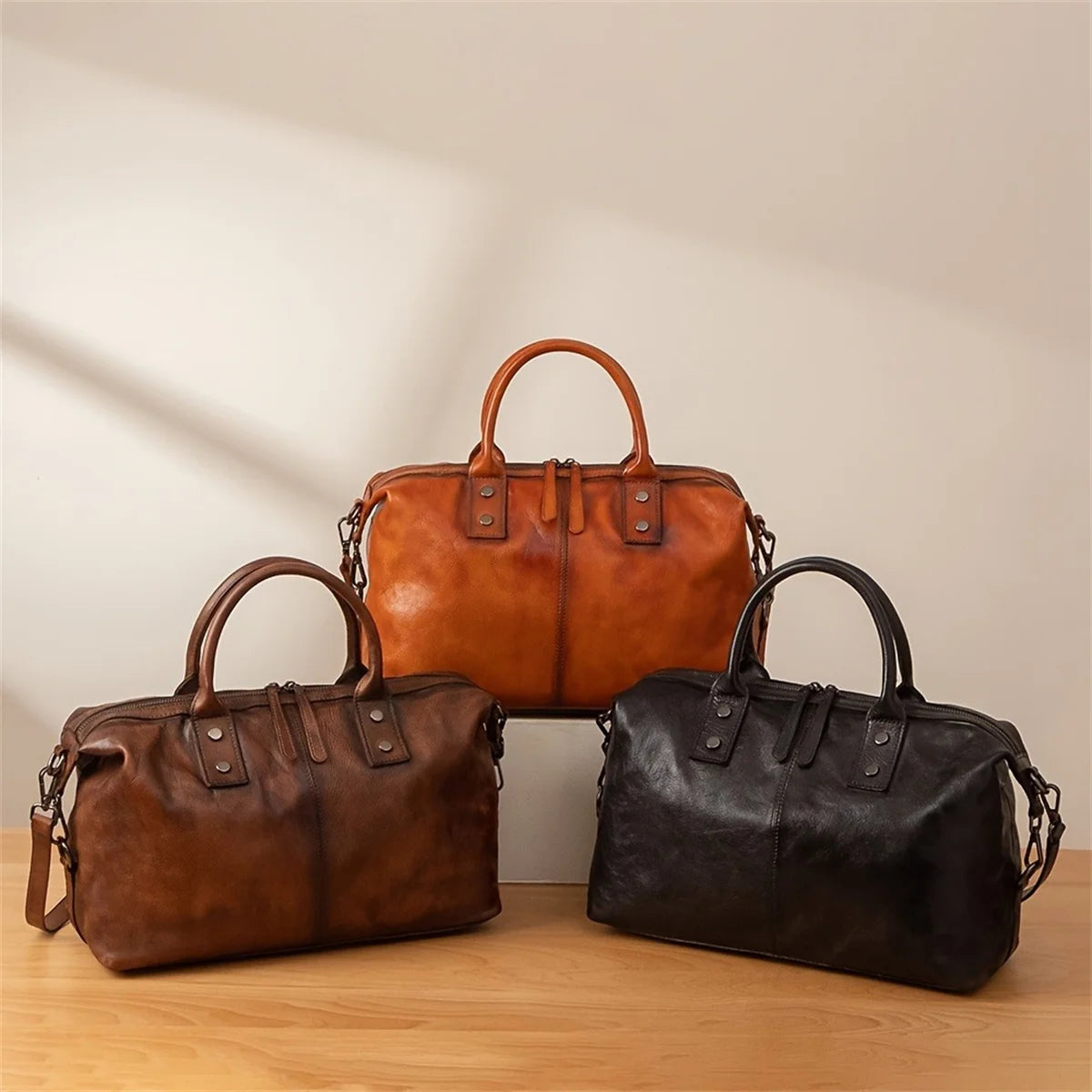 Retro Female Baotou Layer Cowhide Women's Handbag Polishing Color Single Shoulder Crossbody Bag Large Capacity