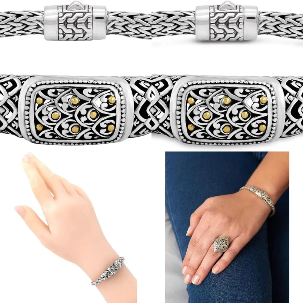 Sterling Silver 925 Bali Dragon Bone Tulang Naga Borobudur Wheat Chain Bracelet