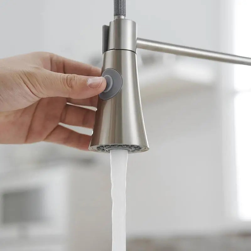 Modern Brushed Nickel Kitchen Faucet w/ Pull-Out Sprayer, Single Handle Lever Sink Fixture