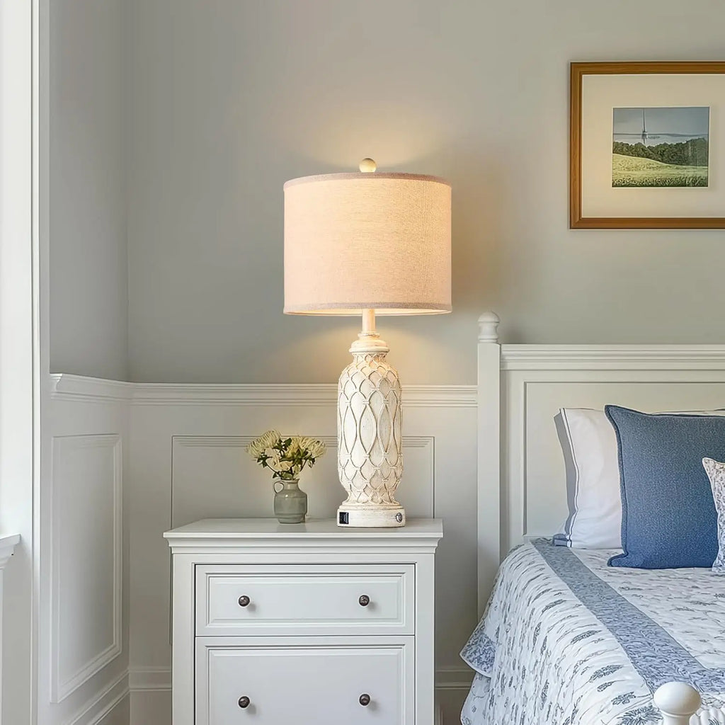 Farmhouse Table Lamps Set of 2 with USB Charging Ports, Touch Dimmable Control, Includes LED Bulbs