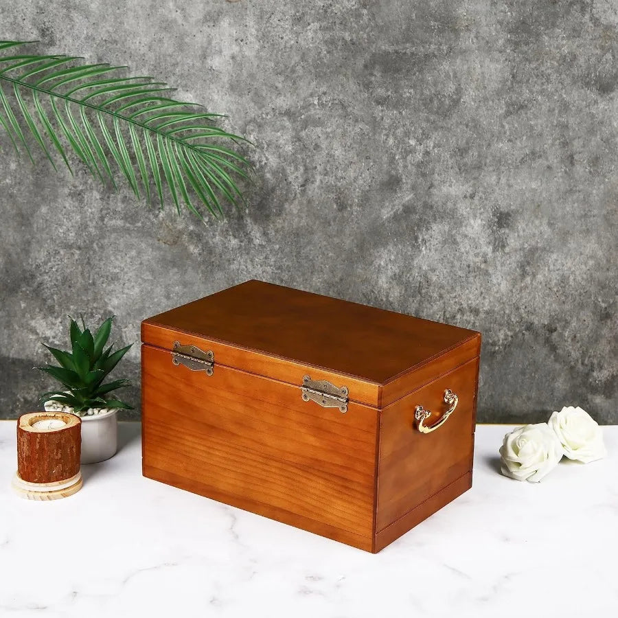 Wooden Jewelry Box with Lock and Key for Women 2 Drawers Medium Size Real Natural Wood Lockable Antique Organizer with Large St