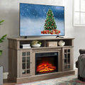 58" Farmhouse TV Stand with 23" Electric Fireplace Heater, Rustic Entertainment Center for TVs up to 65",, Customized