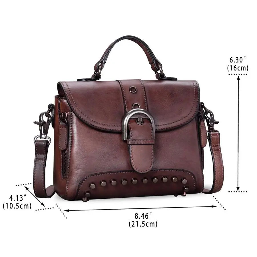 Leather Small Purses and Handbags for Women Vintage Real Leather Shoulder Bag Crossbody Purse Satchel Bags with Strap