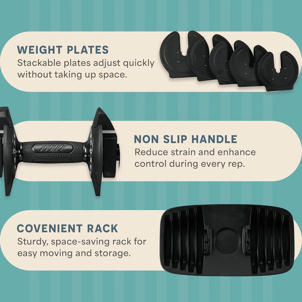 Adjustable Dumbbells 25lb Pair or 90lb Single, Quick-Select Hand Weights for Men/Women - Space Saving Home Gym Fitness Equipment