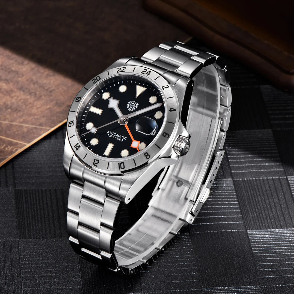 RollsTimi GMT Men's Watches Luxury NH34 Automatic Watch For Men Mechanical Wristwatch AR Sapphire Waterproof Luminous Gift Clock