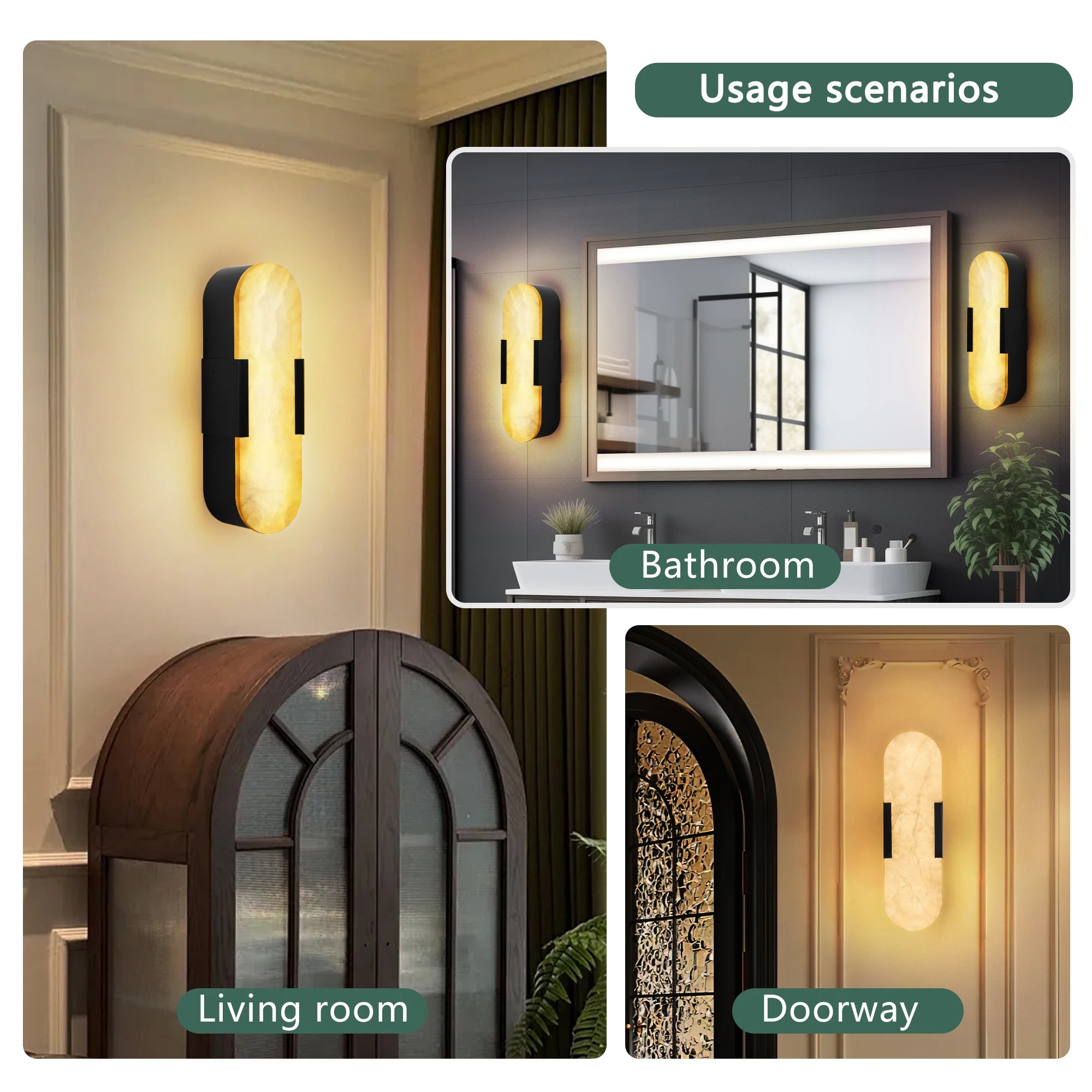 2-Pack Marble Wall Light 3 Color Temperatures Adjustable LED Soft Light Luxury Decor Lamp for Living Room Bathroom