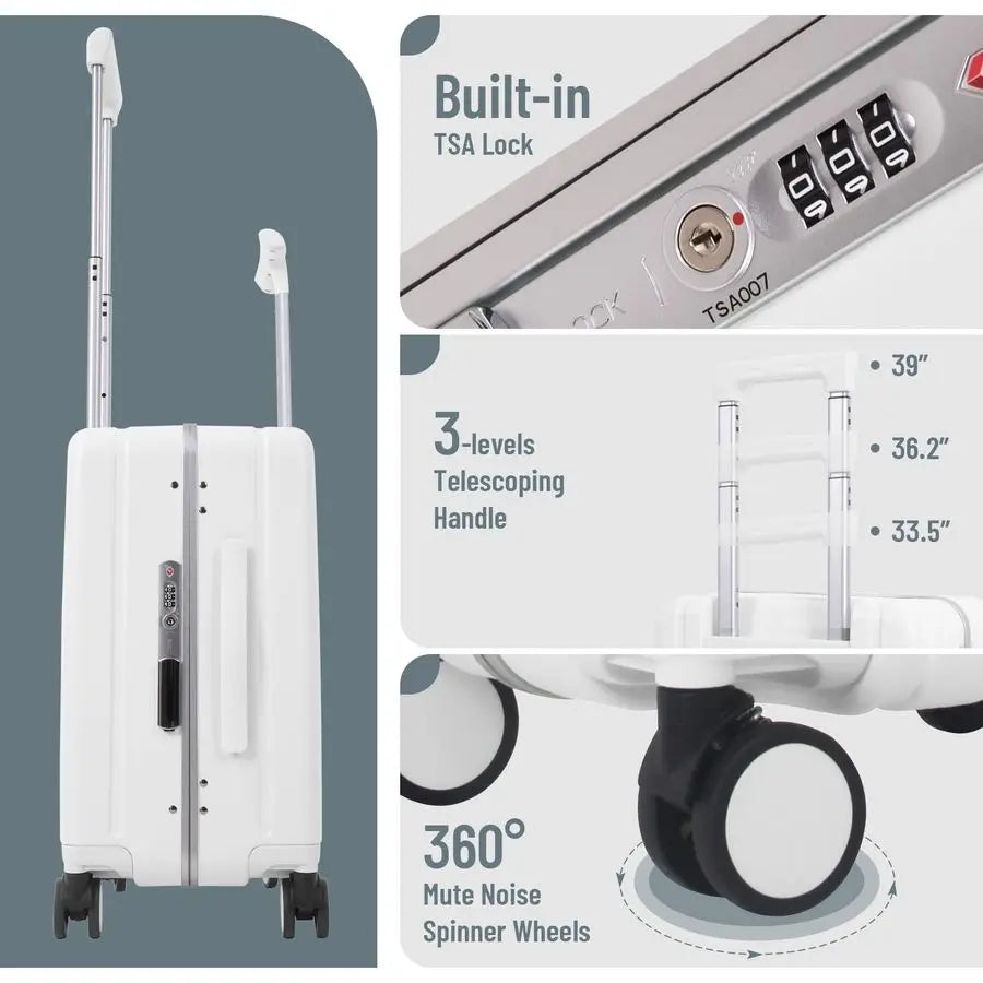 Inch Underseat Carry On Luggage with Wheels, TSA Approved Ride On Suitcase, Lightweight Kids Rolling Suitcase with Phone Holder,