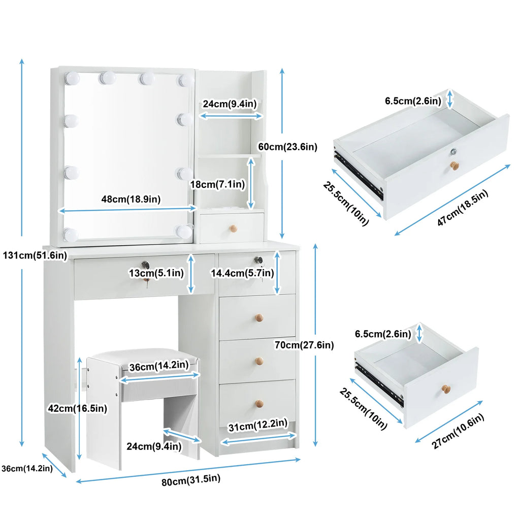 Vanity Set with 10 LED Lighted Mirror Makeup Dressing Table Dresser Desk & Stool