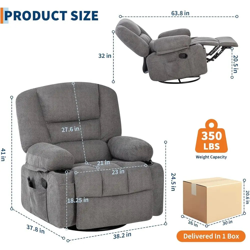 Massage Recliner Chair or Living Room, Chenille Rocker Recliner Chair or Adults with Vibration Massage and Heat, Adjustable Home
