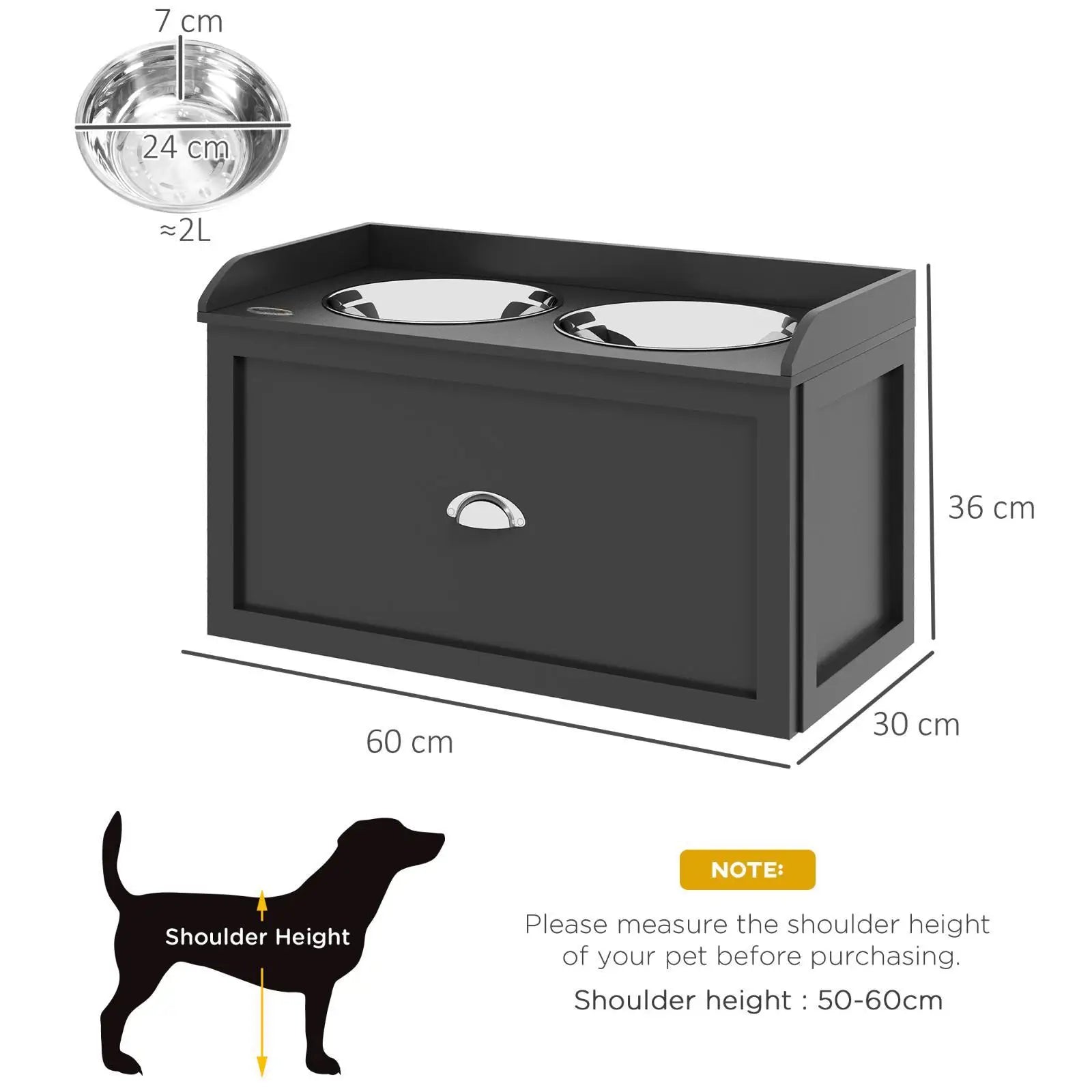 Dog Food Cabinet with Elevated Stainless Steel Bowls Pet Beds Furniture Feeder Organizer for Feeding Area