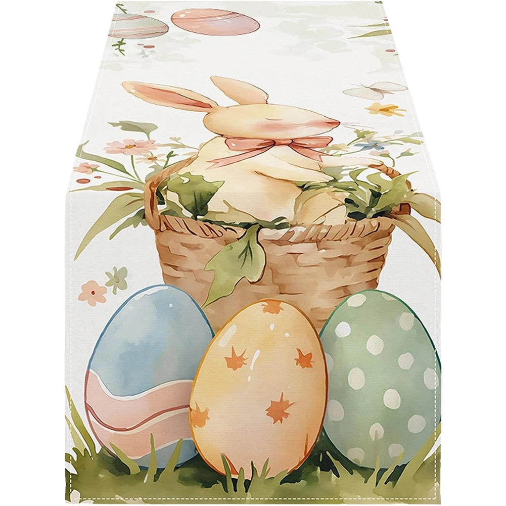 Easter Bunny Eggs Linen Table Runner Easter Rabbit Table Runner Easter Bunny Spring Linen Table Runner Holiday Party Decor