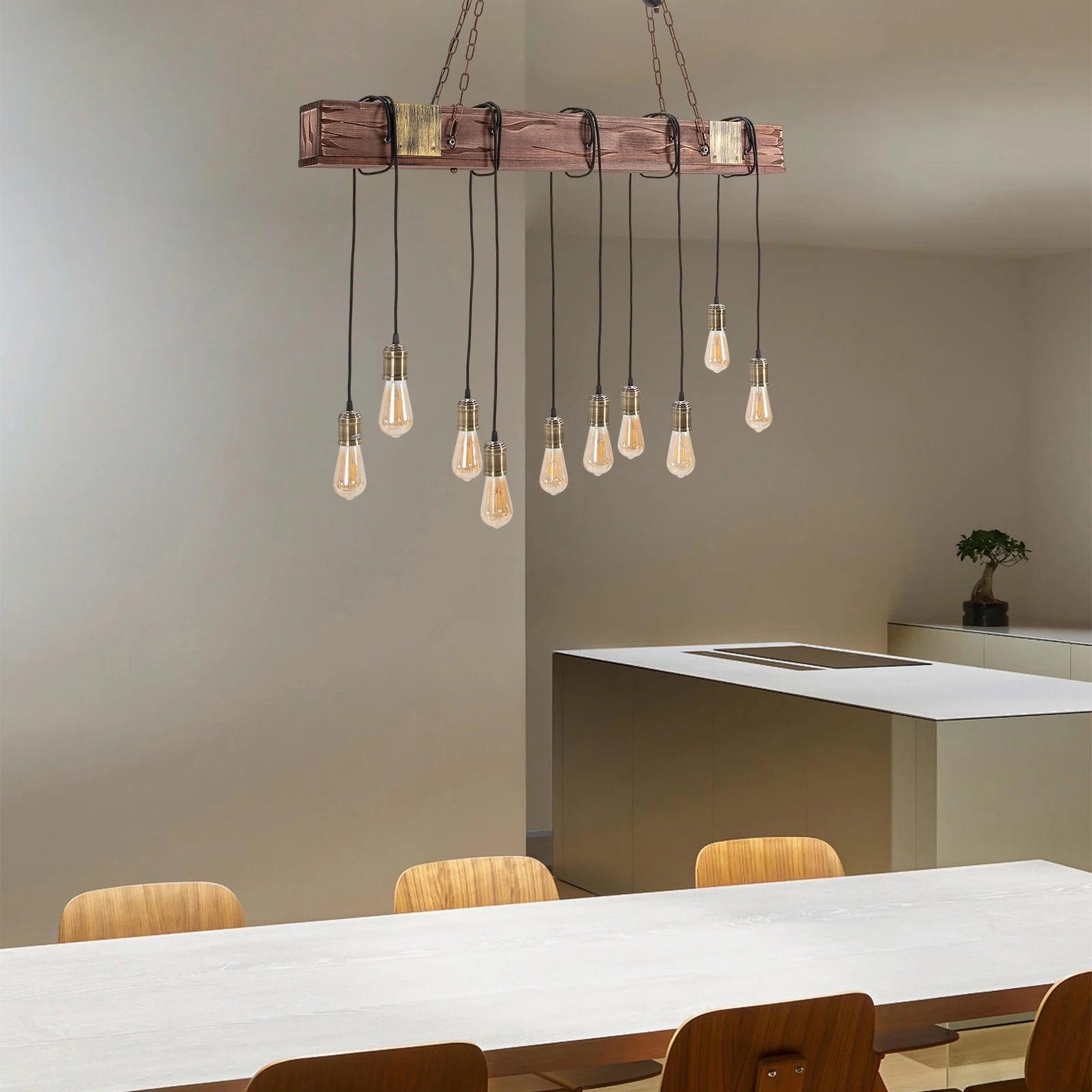 Modern 10-Light Square Chandelier Industrial Pendant Light with Adjustable Height for Dining Room Kitchen Island Bar