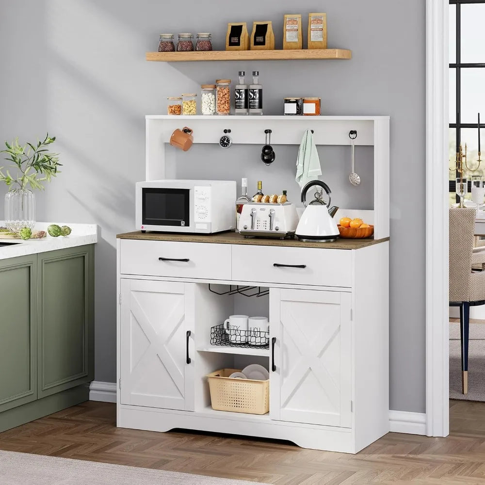 Large Kitchen Storage Cabinet with 2 Drawers, 41.7L x 15.5W x 47H, Coffee Bar Buffet Table