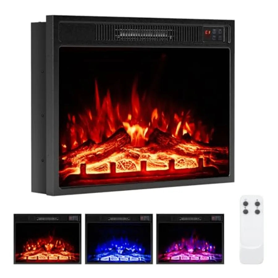 23 Electric Fireplace 5 000 BTU Fireplace Insert with Remote Control 3 Flame Colors Brightness Levels Recessed Fireplace Heater