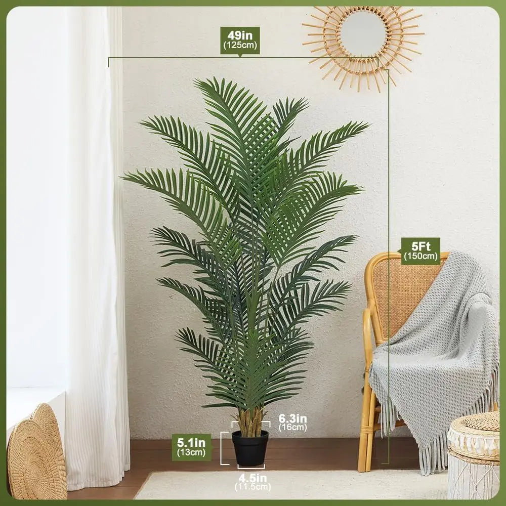 5FT Tall Fake Palm Trees with UV Resistant Leaves, Potted Faux Areca Palm Plant for Indoor Outdoor, Large Floor Plants for Home
