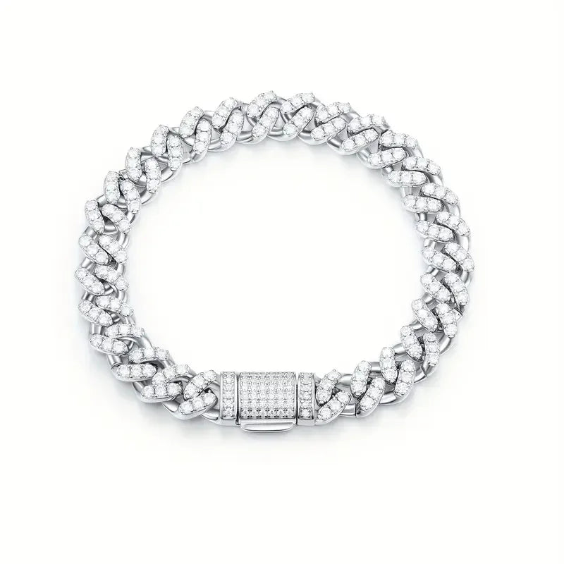 One piece S925925 silver 8.7 carat moissanite Cuban chain bracelet | American street style creative new wave elegant and exquisi