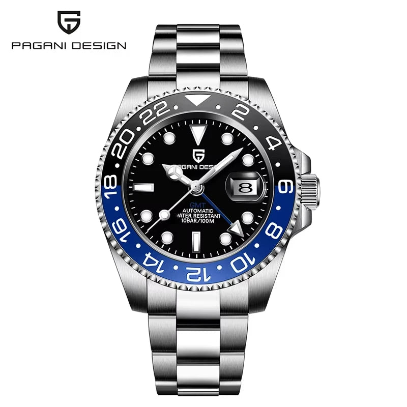 New PD-1662 PAGANI DESIGN GMT Automatic Wristwatch Stainless Steel 100M Waterproof Men Watch Top Brand 40mm Mechanical Watch Men
