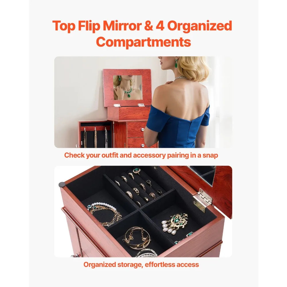 Jewelry Cabinet Wood Stand Organizer Armoire Storage Box Christmas Gift