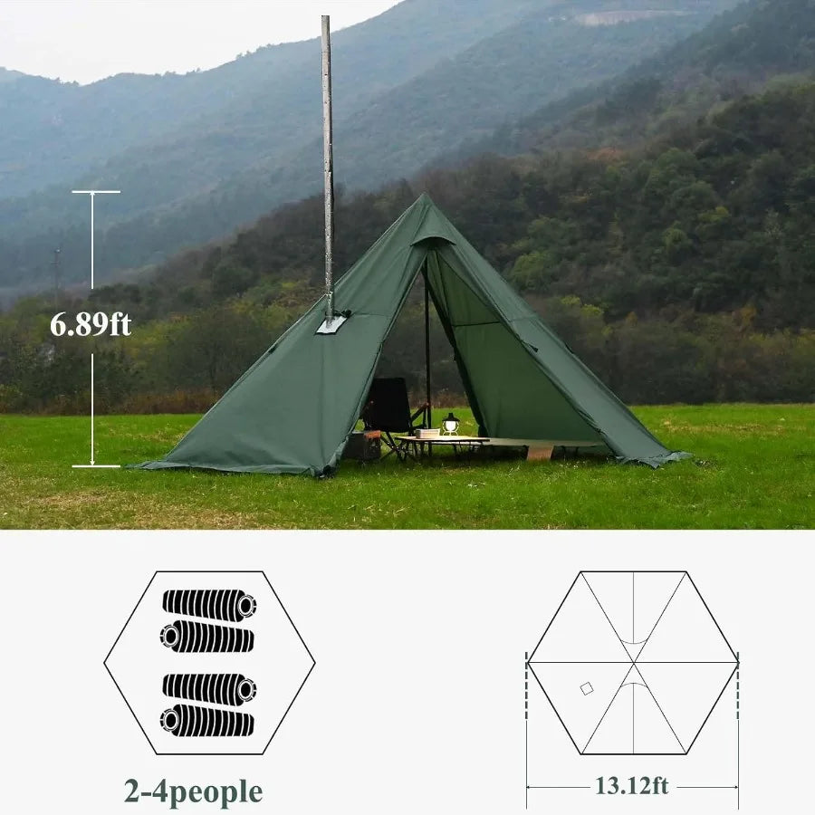 Hot Tent with Stove Jack and Snow Skirt 6.898.53ft Standing Room 25 Person Tipi Tent for Family Hiking Fishing Hunting Backpack